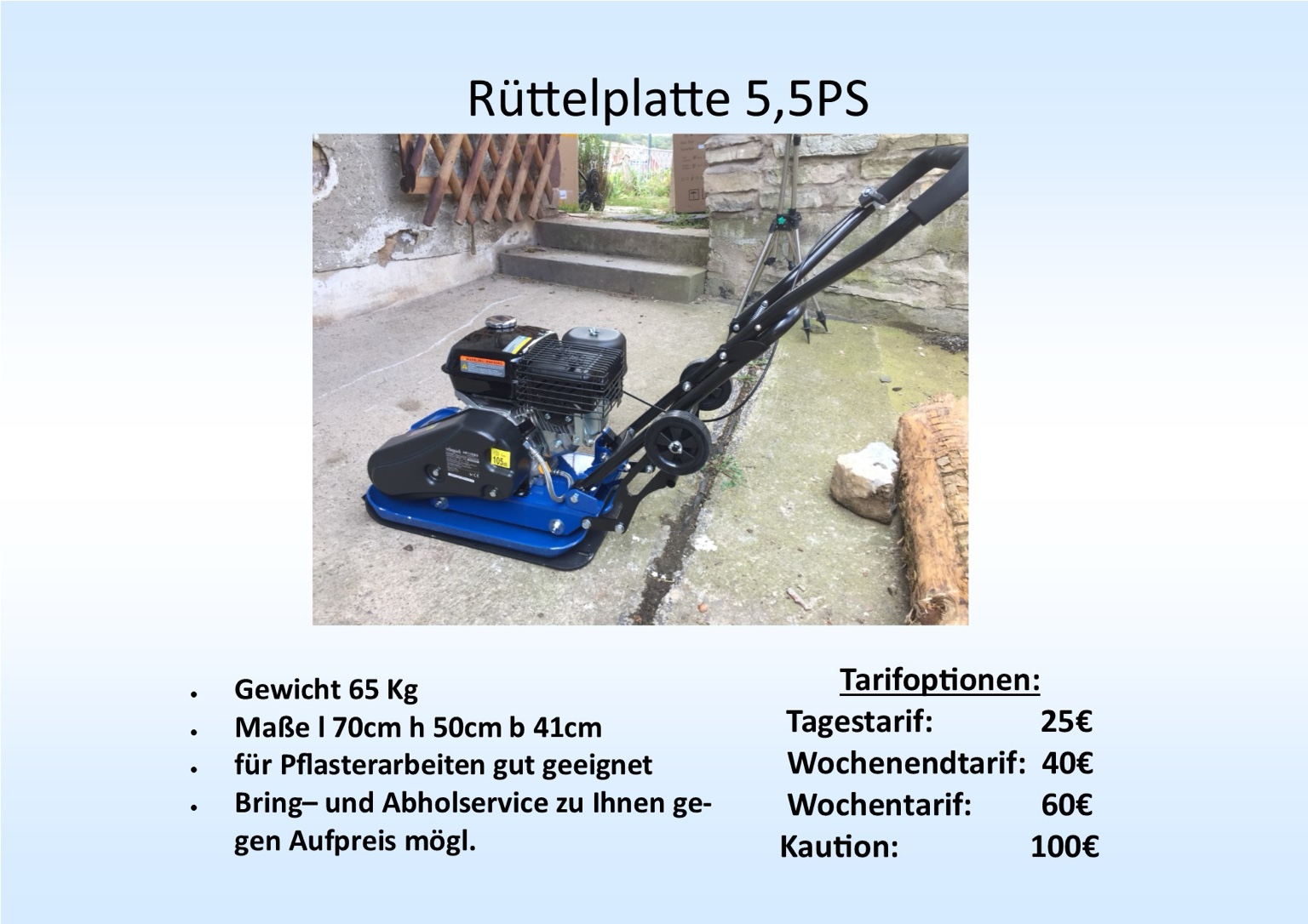 Originale blaue Rüttelplatte mit 5,5 PS